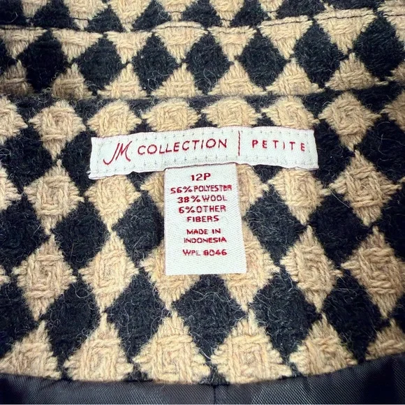 JM Collection Harlequin Wool Tweed Tan and Black Cropped Jacket - Punk Edgy - Picture 11 of 16